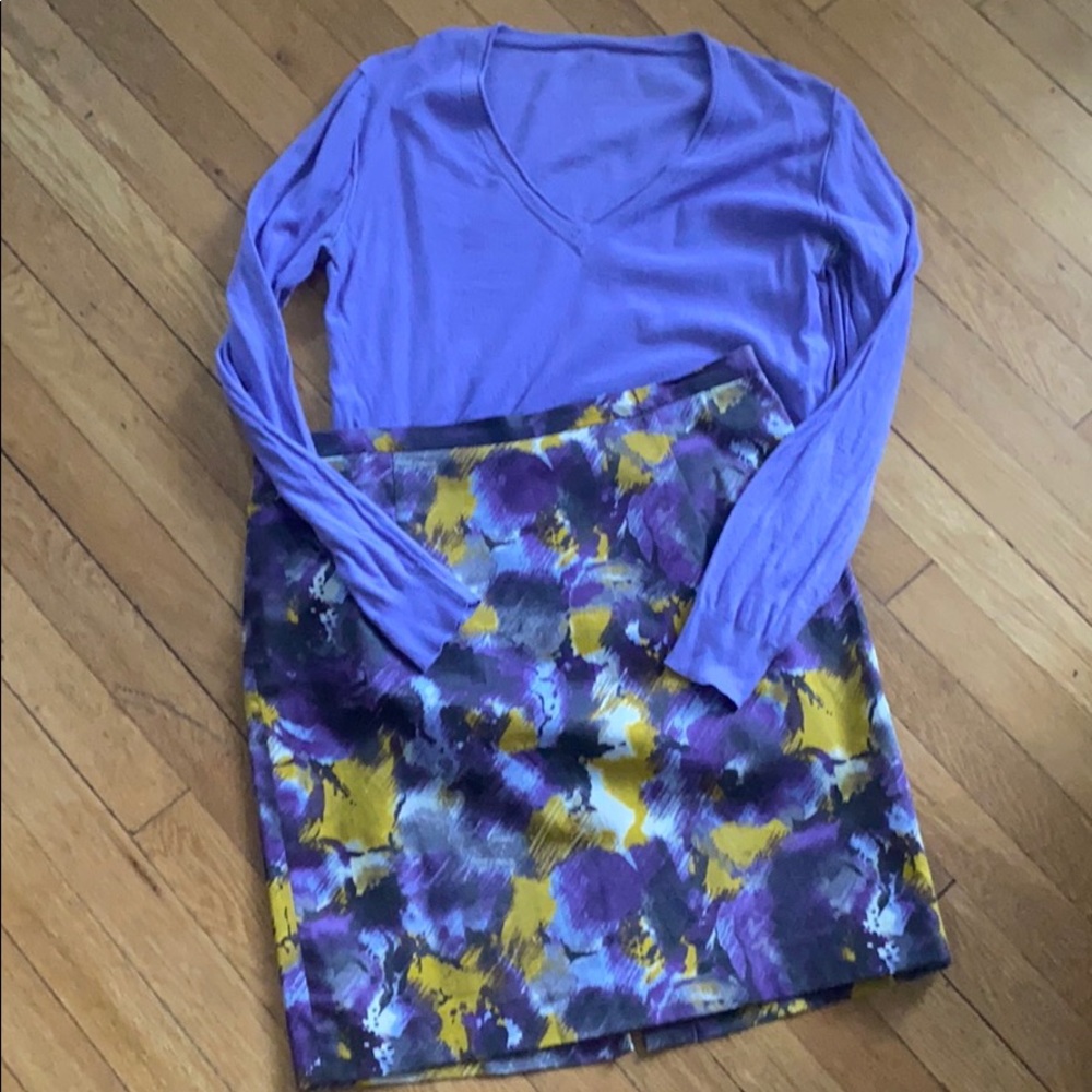 MICHAEL KORS Purple Black Yellow Straight Skirt